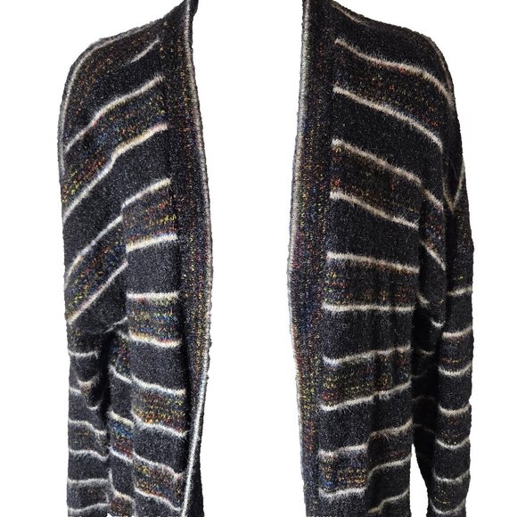 Modcloth Women's Size Small Striped Black Sweater Cardigan Open Pockets - Picture 7 of 8